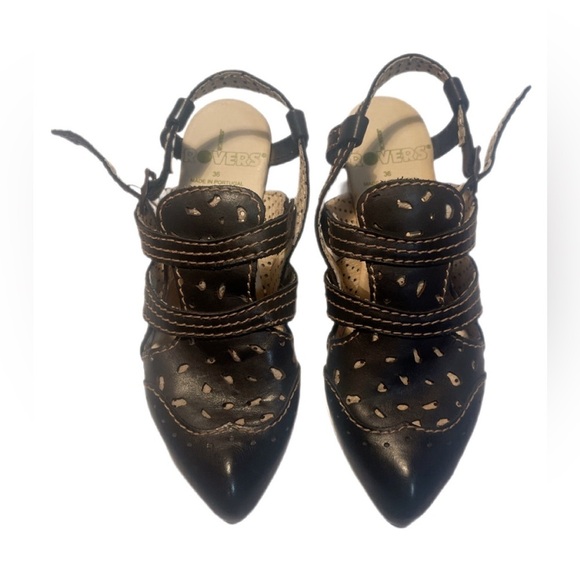 NWT Rovers Crust Costa Plate cutout black Leather Trendy strappy sandals 36 - Picture 2 of 5